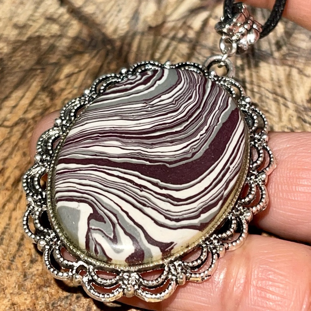 Purple & Gray Rainbow Calsilica Pendant 2 1/2”